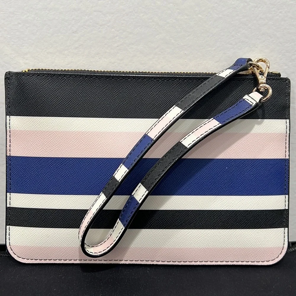 Kate Spade Blue, White, Pink, and Black Striped Wristlet
